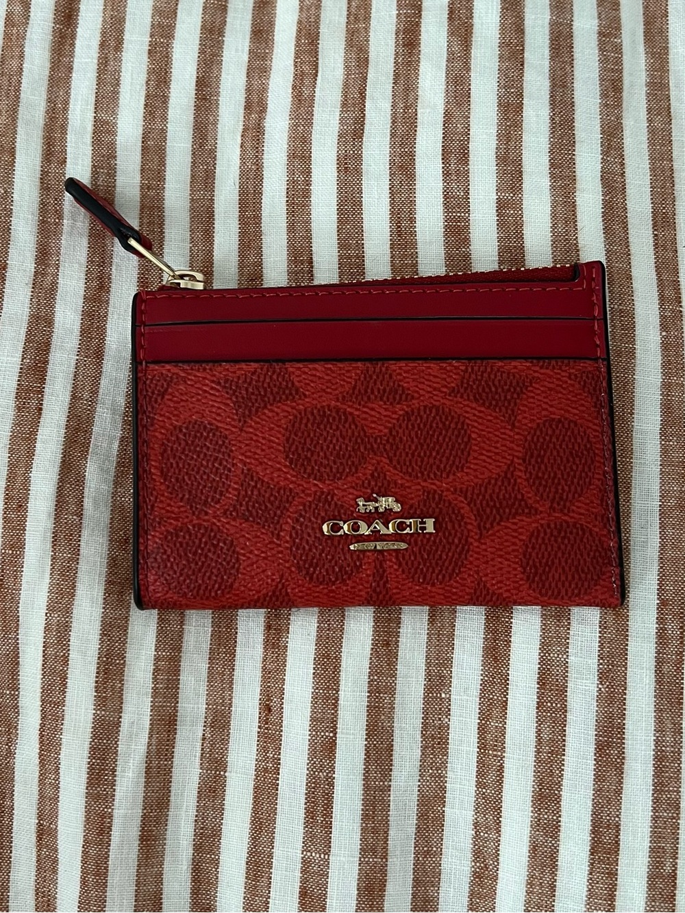 Coach Red Signature Card Case Wallet Brand New